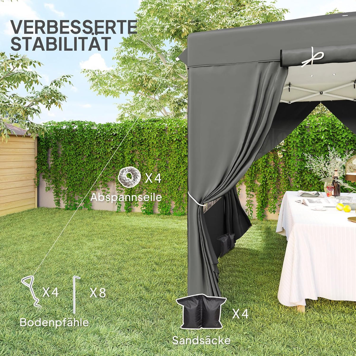 Paviljoen – Tuinpaviljoen – Vouwtent – Partytent – Campingtent – Pop-up Snel Op te Zetten – UPF 50+ UV Bescherming – 2,5x2,5m – Donkergrijs