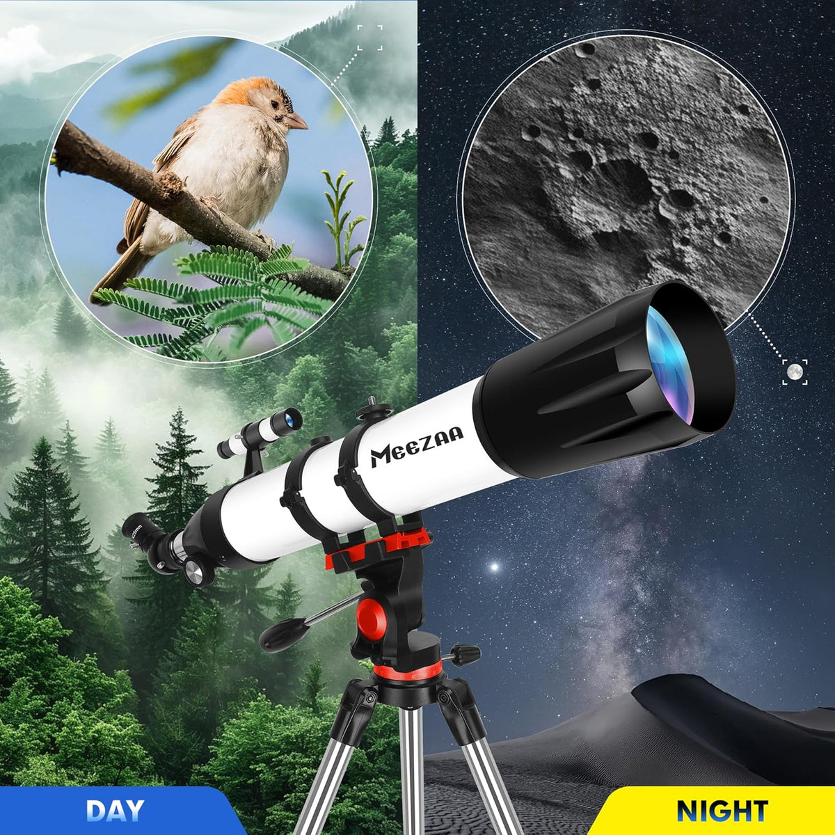 Telescoop, astronomie, volwassenen, professioneel, 90 mm diafragma 800 mm, AZ-standaard, astronomische refractortelescoop voor kinderen, beginners, voor het bekijken van maan en planeten
