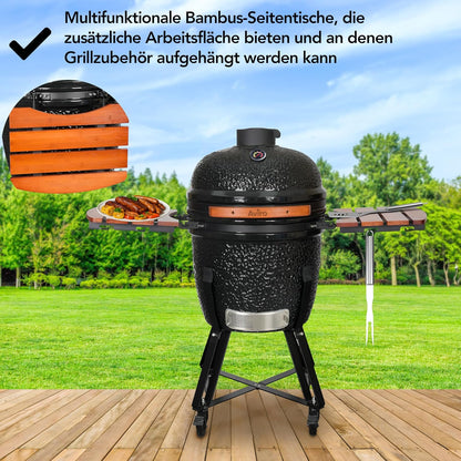 Aviro Kamado BBQ Egg XL - 21,6 Inch - Inclusief Hoes - Tot 10 Personen - Houtskoolbarbecue - Ø 46 CM - Zwart