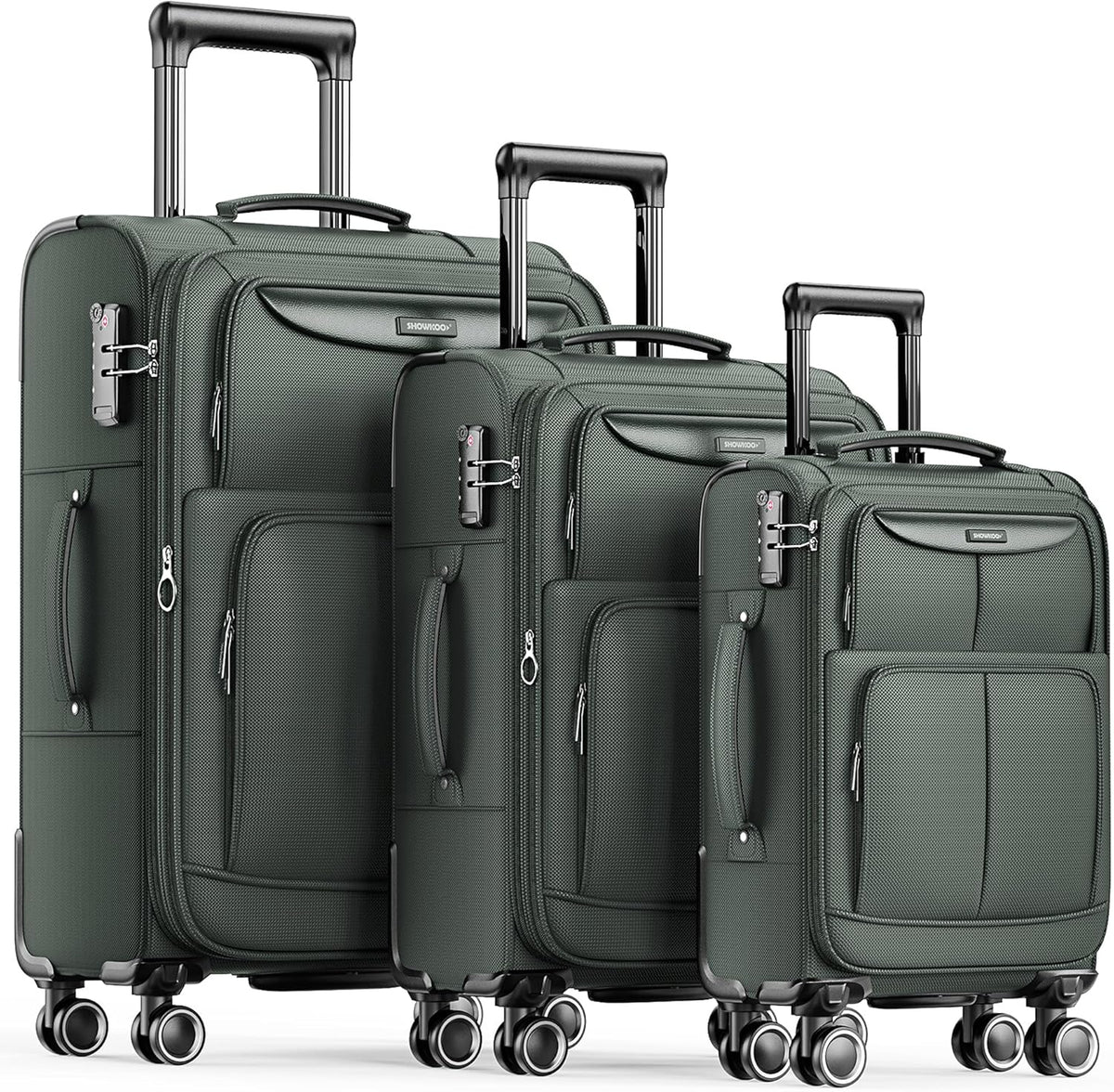 SHOWKOO Kofferset 3 Delige Stoffen Koffer Set Uitbreidbare Lichtgewicht Reiskoffers met Wieltjes Hand Bagagesets met TSA Slot en 4 Wielen