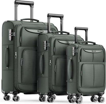 SHOWKOO Kofferset 3 Delige Stoffen Koffer Set Uitbreidbare Lichtgewicht Reiskoffers met Wieltjes Hand Bagagesets met TSA Slot en 4 Wielen