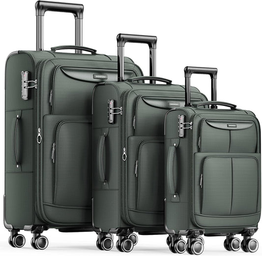 SHOWKOO Kofferset 3 Delige Stoffen Koffer Set Uitbreidbare Lichtgewicht Reiskoffers met Wieltjes Hand Bagagesets met TSA Slot en 4 Wielen