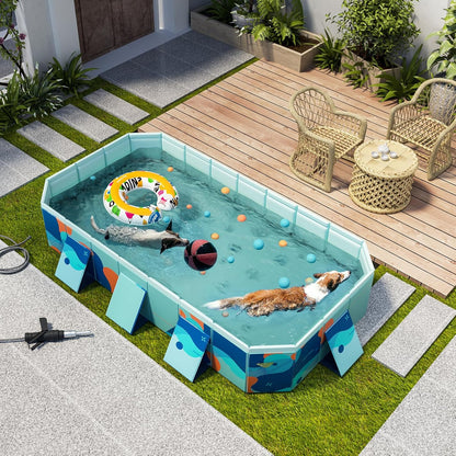 Opvouwbaar zwembad, 2,23 m, robuust pvc-zwembad voor honden en huisdieren, groot tuinzwembad met afvoerventiel en antislip bodem, inclusief ballen en reparatieset, blauw