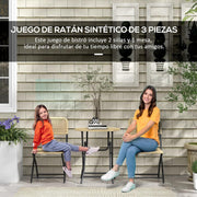 Outsunny Rattan Tuinmeubelset 3-delig, Balkonmeubelset inclusief salontafel, 2 stoelen, inklapbare bistroset met UV-bescherming, zitgroep voor balkon, terras, staal, geel