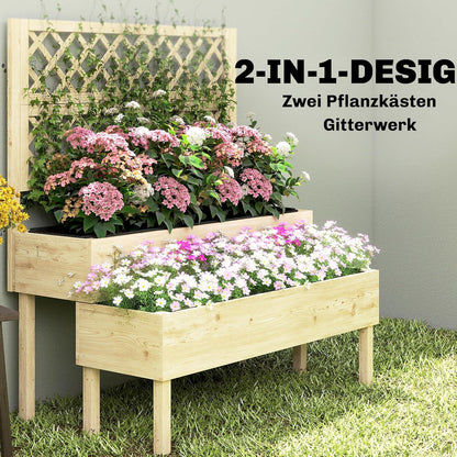 Outsunny Raised Planter with Trellis, 2-Step Flower Box with 2 Planters, Felt Fabric, Wooden Planter for Climbing Planters, Garden 108 x 62 x 120 cm
