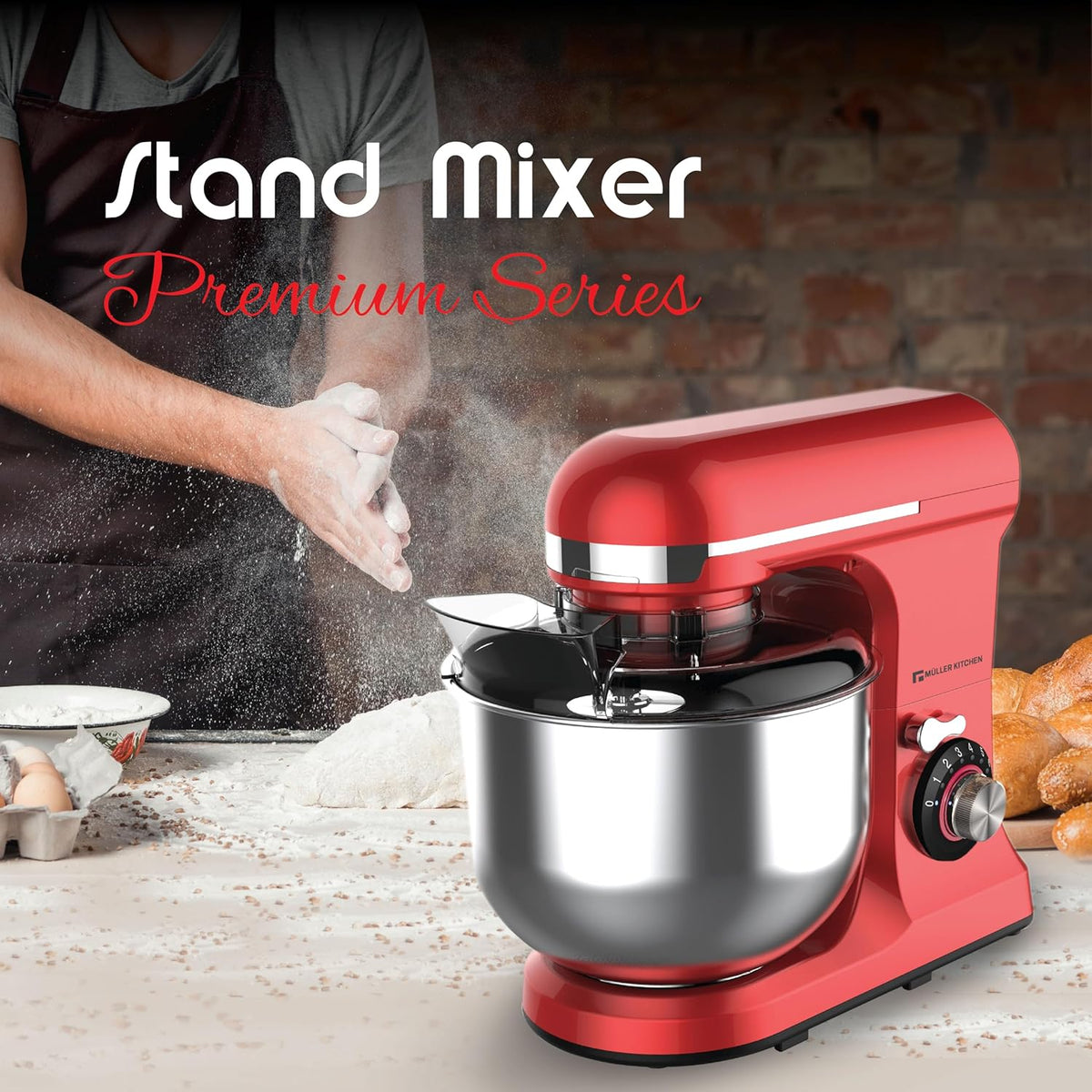 Müller Kitchen MK-6039 keukenmachine 7L incl. garde, kneedhaak en schudhaak, stofafdekking