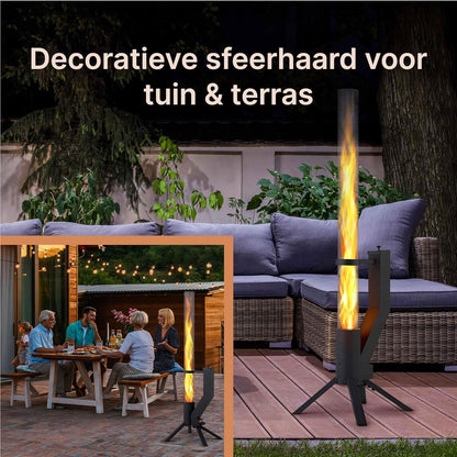 Vuurbuis, roestvrijstalen vuurzuil en pelletfakkel voor een geweldig sfeervuur, elegante terrasverwarmer en tuinhaard, alternatief voor je terras en tuin (zwart gepoedercoat)