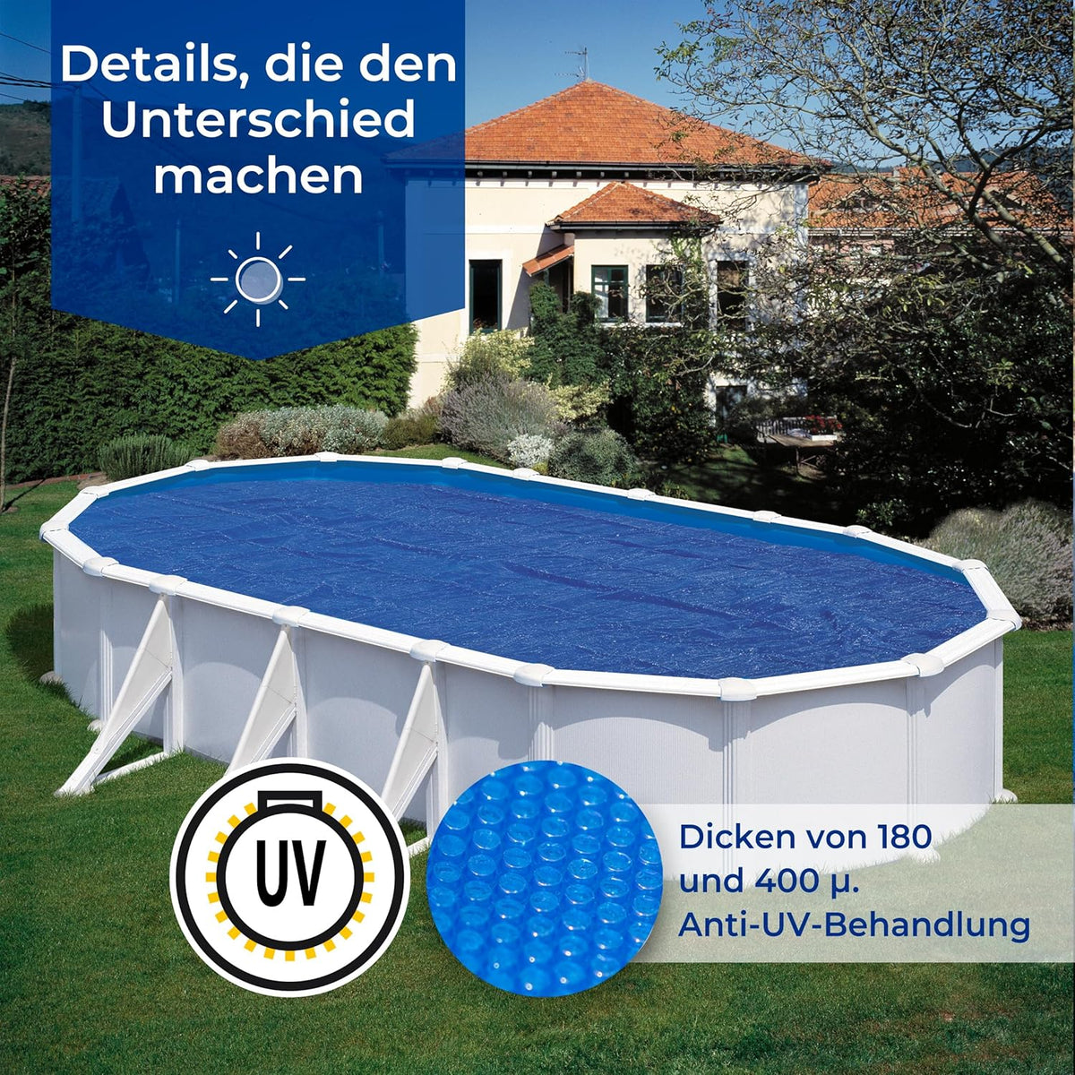 Gre Zomerafdekking voor zwembad in de vorm van een achtfiguur CPROV915 910 x 460 cm Blauw