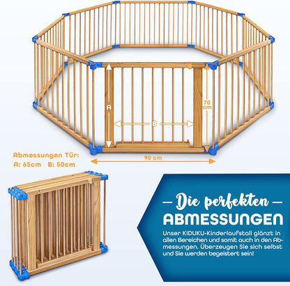 KIDUKU® 7.2 m safety fence XXL collapsible incl. door, consisting of 8 elements, can be shaped as desired box fence - QUORE