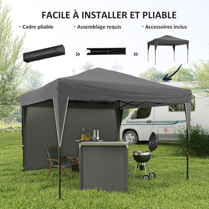 Outsunny Barnum Pop-up Garden Gazebo Foldable with Removable Side Wall + Carry Bag, Steel, Oxford Fabric, 3 x 3 x 2.65 m, Grey