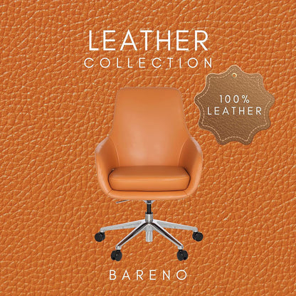 hjh OFFICE Bareno 600981 loungestoel, echt leer, oranje, hoogwaardige draaistoel, comfortabel gevoerd