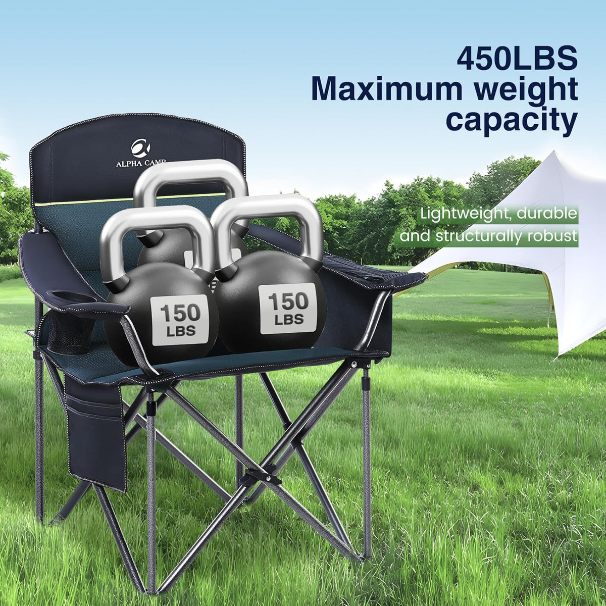 HIGH POINT SPORTS Opvouwbare campingstoel, zware extra grote draagbare buitenstoel, opvouwbare campingstoel met bekerhouder en koeltasondersteuning 204 kg, groen..