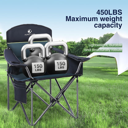 HIGH POINT SPORTS Opvouwbare campingstoel, zware extra grote draagbare buitenstoel, opvouwbare campingstoel met bekerhouder en koeltasondersteuning 204 kg, groen..
