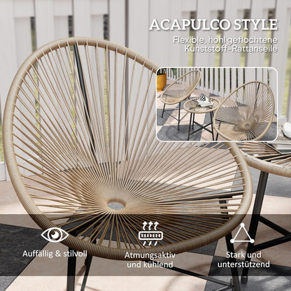 Outsunny Polyrattan Gartenmöbel Set, Outdoor Lounge Balcony for 2 Persons, 3-teilig Sitzgruppe mit 2 Stühle, Tisch, wetterfest Gartenlounge für Garten, Terrasse Balcony, Naturholz - QUORE