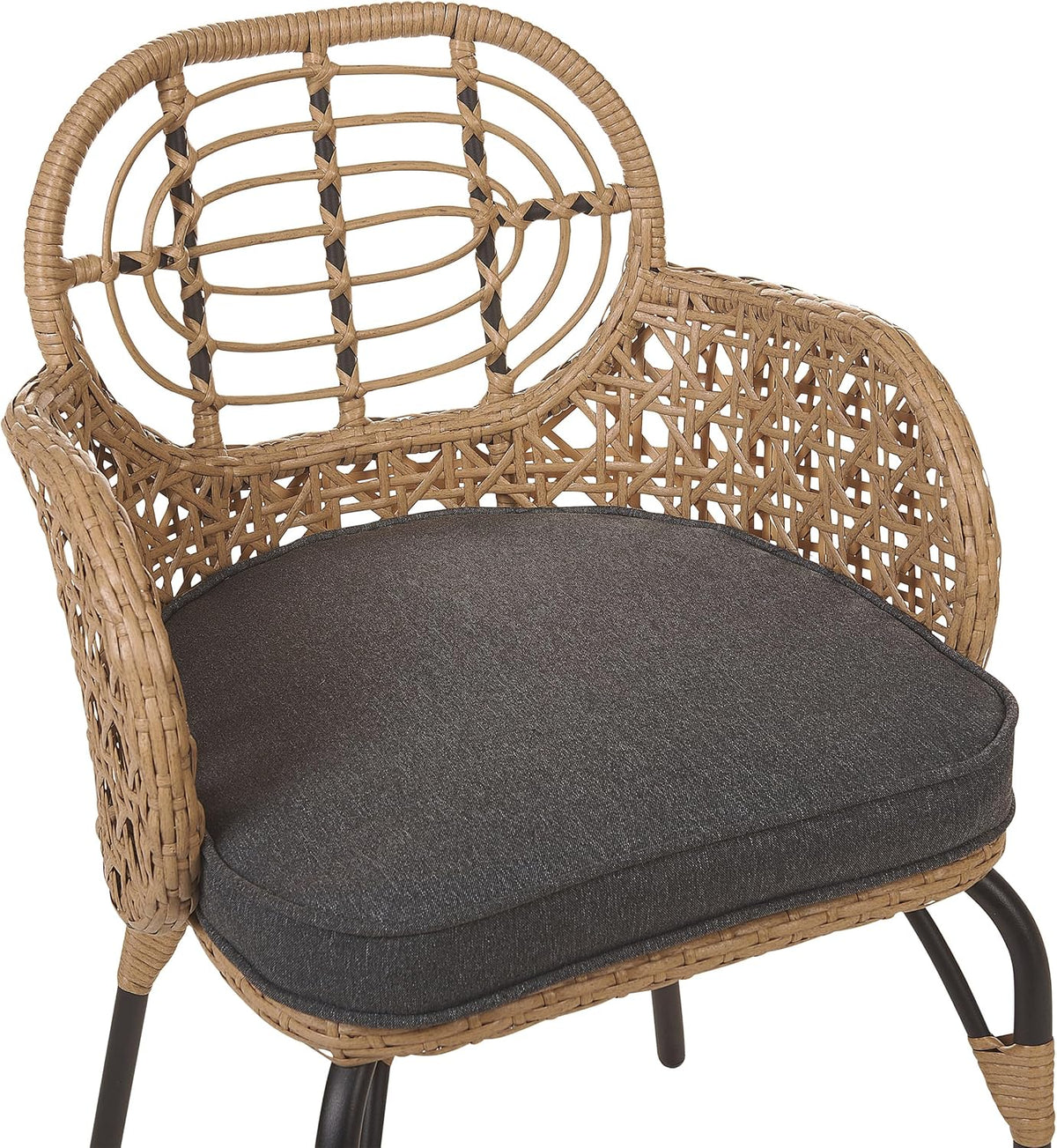 Boho set of 6 PE rattan braided garden chairs natural grey cushions Pratello - QUORE