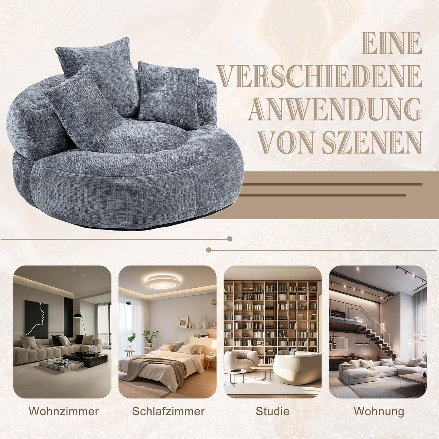Lazy Sofa Durable Comfort Lounger High Back Bean Bag with Three Cushions for Adults and Children, Indoor & Outdoor, Single Gaming Sofa, Chair for Bedroom, Office - QUORE