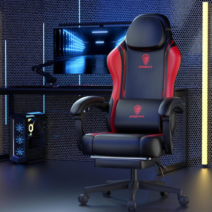 Dowinx Gaming Chair, Ergonomic PU Leather Gamer Chair with Lumbar Support, PC Chair with Widened Backrest, Maximum Load 150 kg, Red - QUORE