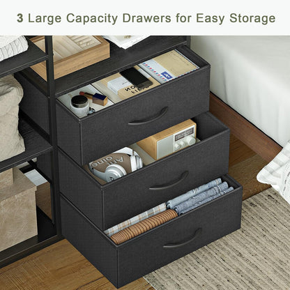 Kledingrek – Open Garderobe – Kledingwagen – Kledingrail – Kledingkast – Zwart Stalen Frame – 3 Laden & Verstelbare Plank