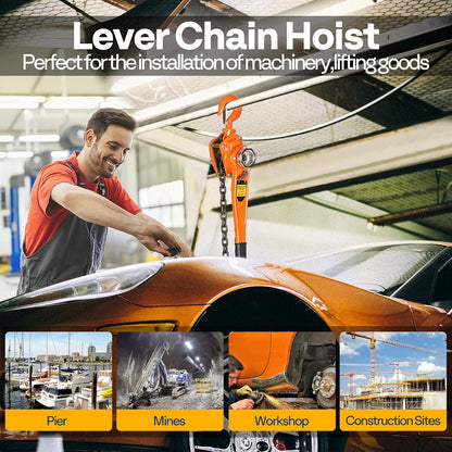 SPECSTAR Hefboomkettingtakel 1500KG Capaciteit 3m met 2 Heavy Duty Haken Ketting Meegeleverd voor Magazijnbouw Automobielmachines 10ft Lading