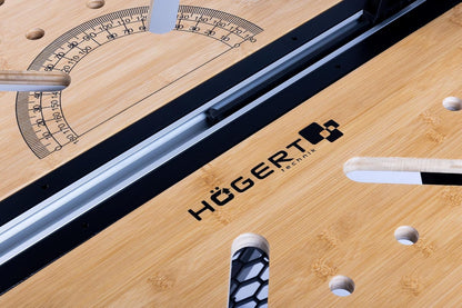 HÖGERT TECHNIK Opvouwbare werkplaatstafel 700 x 650 x 915 mm met bamboeplaat, 5-voudig in hoogte verstelbaar, 450 kg draagkracht, boringen, verbindingsstukken en spanklemmen