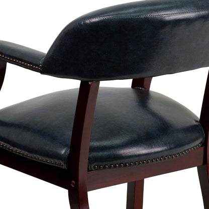 Conferentiestoel Marineblauw Vinyl – Ontvangststoel – Vergaderstoel – Gaststoel – Wachtstoel – Brandvertragend CAL-117 Schuim – Massief Hardhouten Frame