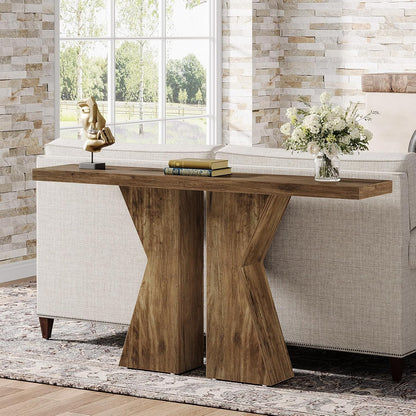 Tribesigns Farm Entrance, 55.12 Inch Console Table Behind Sofa Wooden Bench Table, Narrow Corridor Table, Foyer Entrance Table with K-Shaped Frame for Entrance, Living Room, Rustic Brown