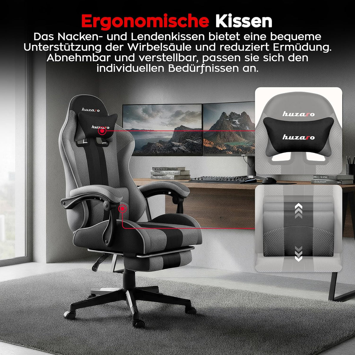 Gamingstoel – Bureaustoel – Computestoel – PC Stoel – Gamestoel – Ergonomisch Design – Verstelbare Voetsteun – Ademend Mesh – Geschikt tot 185 cm – Draaggewicht 140 kg