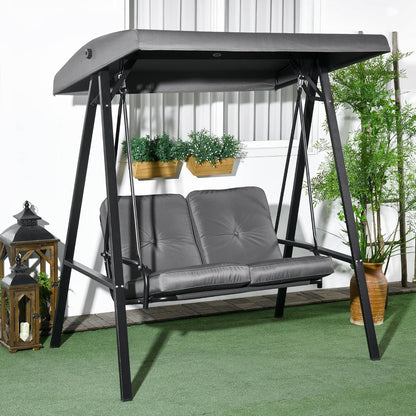 Tuinschommel 2-Persoons – Schommelbank – Tuinbank – Buitenbank – Zitschommel – Verstelbare Zonneluifel – Gepoedercoat Stalen Frame – Comfortabele Dikke Kussens – Donkergrijs