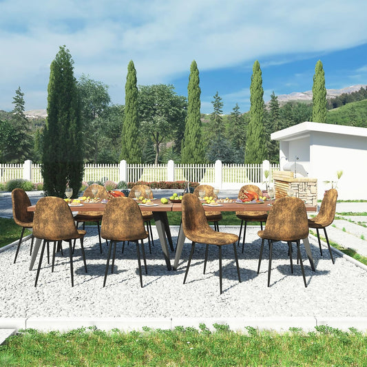 FurnitureR Garden Lounge Chair Set 4 Pieces Brown Velvet Metal Cross Frame Weatherproof Patio Lounge Chair - QUORE