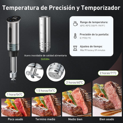 KitchenBoss Sous Vide Stick Garer: 1100 W precisietoestel wifi sous-vide stick app-besturing sous-vide staaf circulatie 40 ℃-90℃ IPX7 waterdicht LED Touch Display ultra-stille dompelcirculator