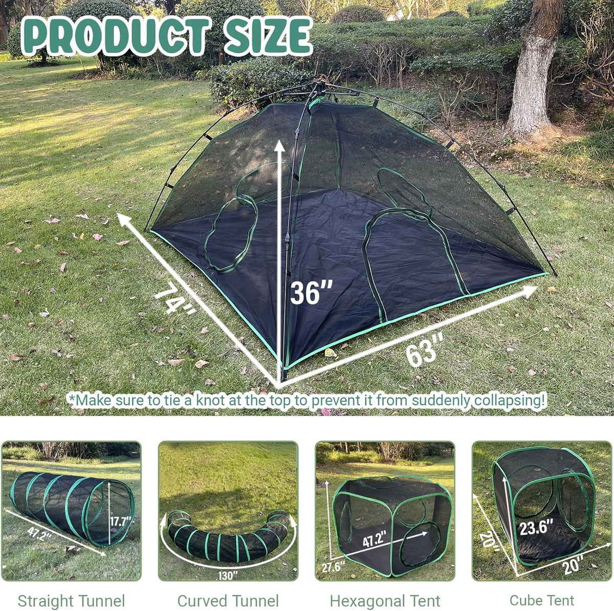 Pawtenda Kattenren voor buiten, draagbare kattenkooitjes voor binnen, huisdierspeelkooi met tunnels voor buiten, speelplaats voor buiten, 6-in-1