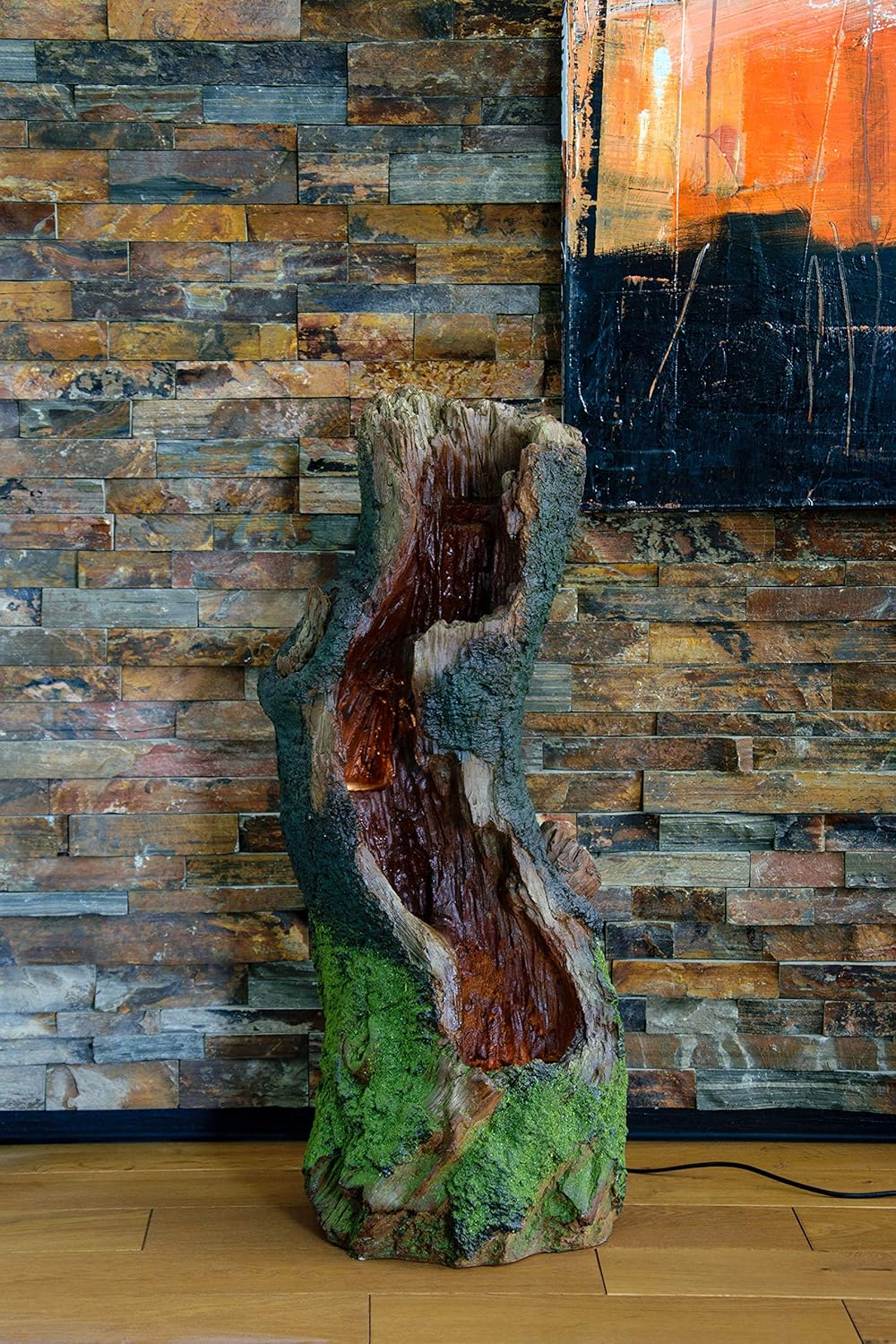 dobar® 96310e Tuinfontein met groot design, natuurgeest, terrasfontein met ledverlichting, waterval van polyhars, fontein voor buiten, decoratieve sierfontein, boomlook, 33 x 28 x 78 cm