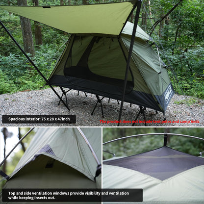 1 Man Oasis Tent 2 kg ultralicht, 7001 aluminium stangen, PU5000 waterdicht met 210T polyester, één-in-één ontwerp, compacte backpacktent met ventilatieramen, voor wandelen, vissen, reizen