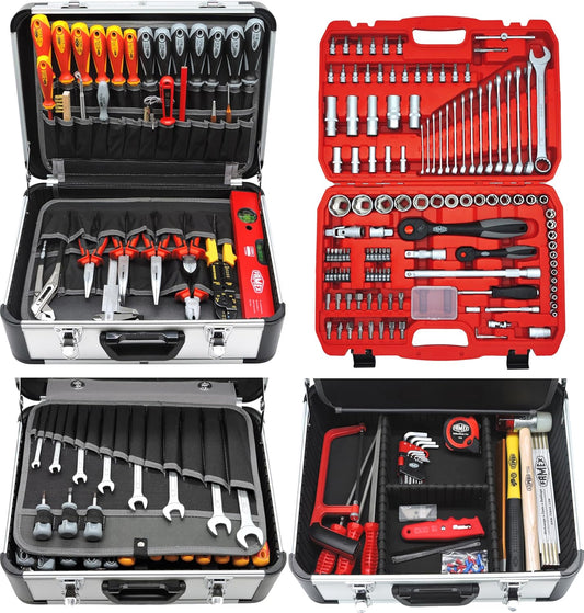 FAMEX 419-43 Professionele aluminium gereedschapskoffer, 191-/275-delig, met omvangrijke gereedschapsset en steeksleutelset 4-32 mm