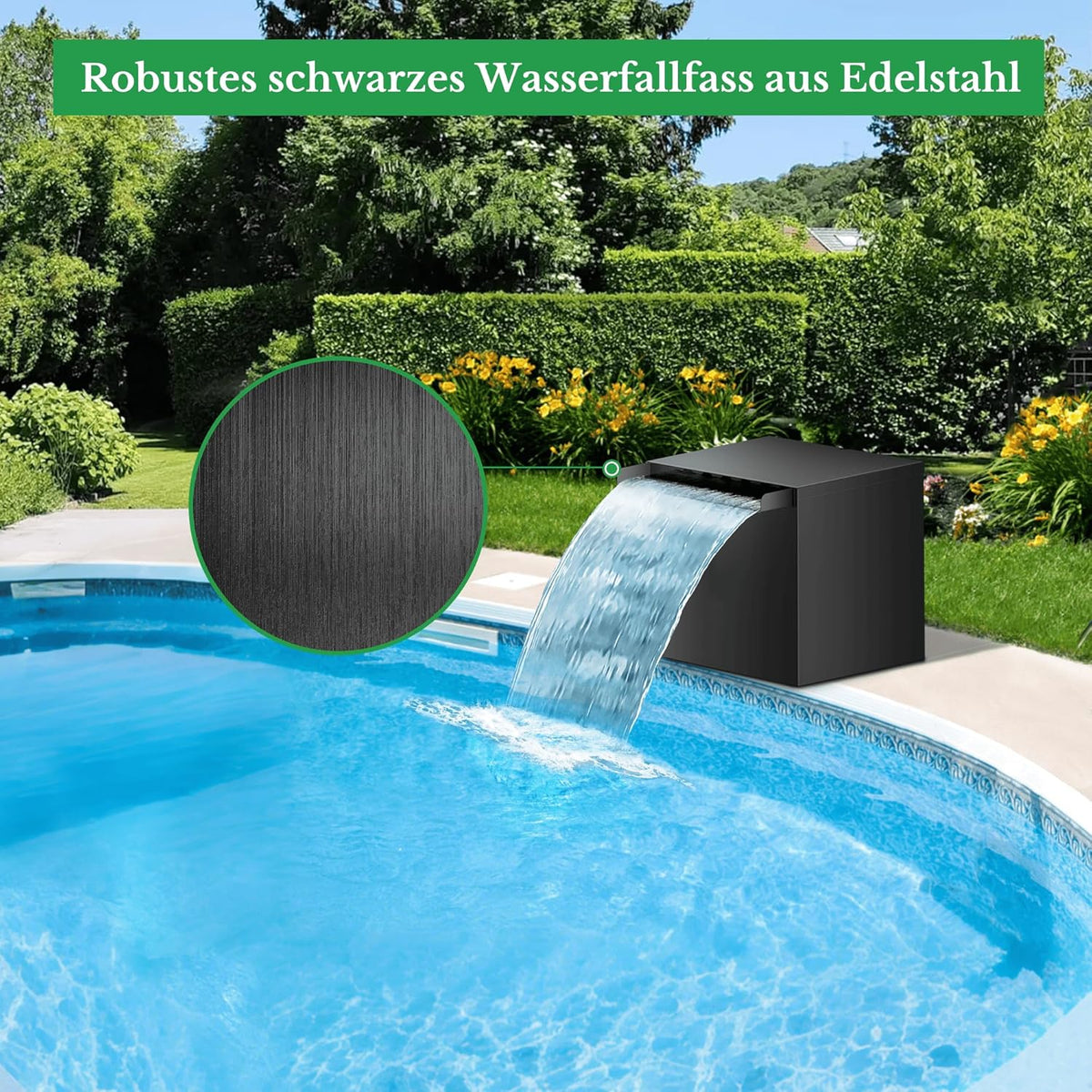 Biling Waterval voor tuinvijver met filterfunctie, zwarte roestvrijstalen watervallen, beekloopset met 80 W, 4500 l/u, vijverpomp, vijverfilter met waterval, voor tuin, waterspel, terras