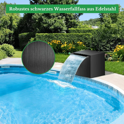 Biling Waterval voor tuinvijver met filterfunctie, zwarte roestvrijstalen watervallen, beekloopset met 80 W, 4500 l/u, vijverpomp, vijverfilter met waterval, voor tuin, waterspel, terras