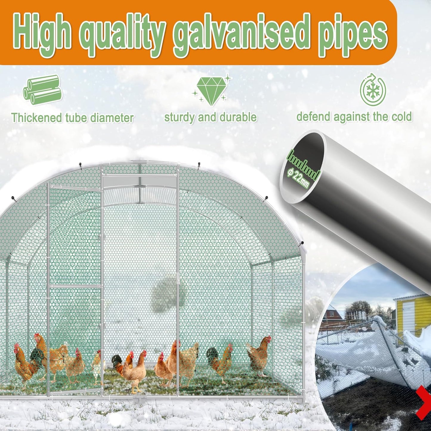 Kippenhok – Kippenren – Vogelkooi – Pluimveehok – Konijnenhok – Verzinkt Stalen Frame – UV-Bestendig PE Dak – 300 x 600 x 185 cm – Veilig Met Kliksluiting