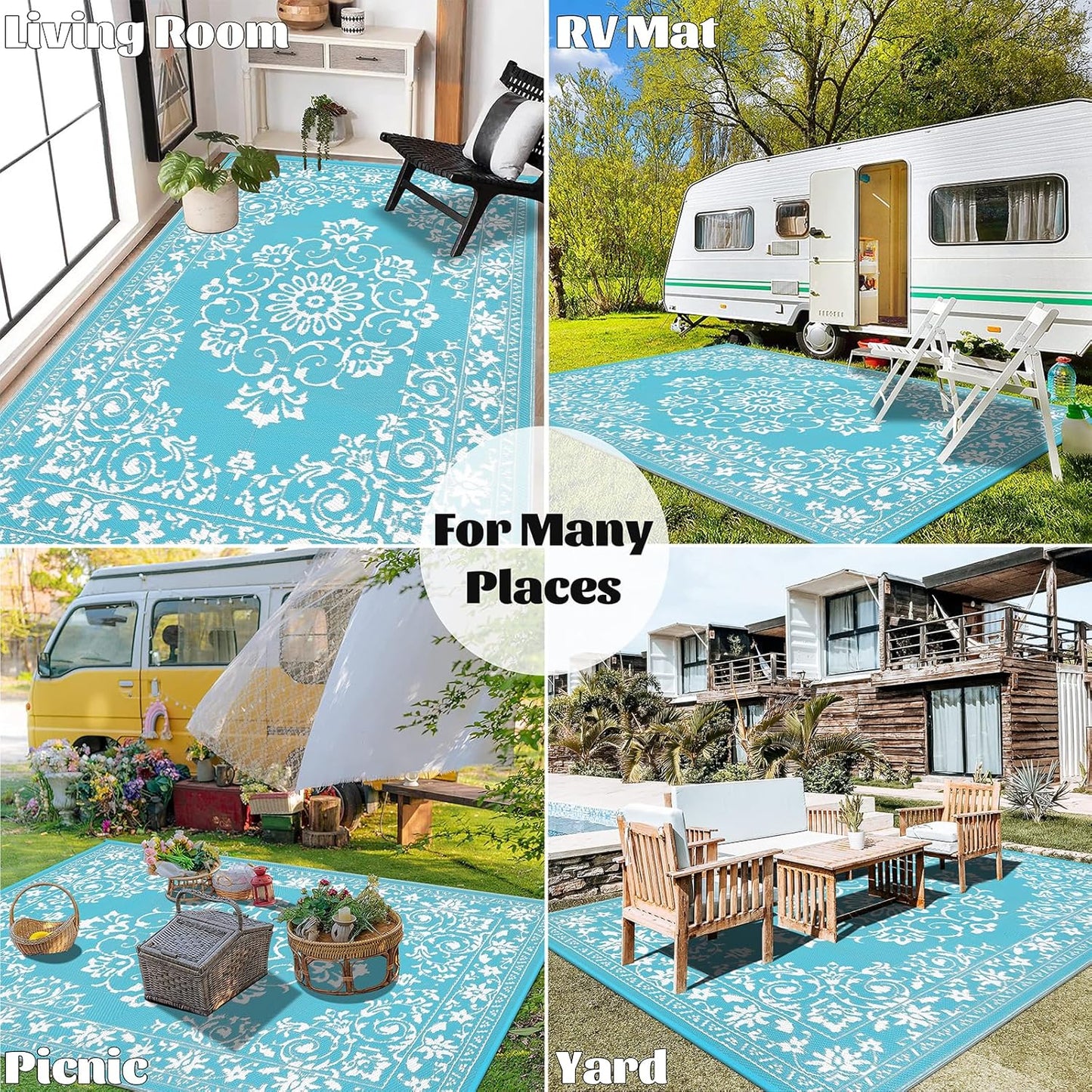 Buiten Vloerkleed - Buitenkleden - Buitentapijt - Opvouwbaar - UV-bestendig - Waterdicht - Omkeerbaar - Buitenmatten - voor Buiten - Balkon - Strand - Picknick -Terras - Rechthoekig - 240 x 300 cm - Grijs
