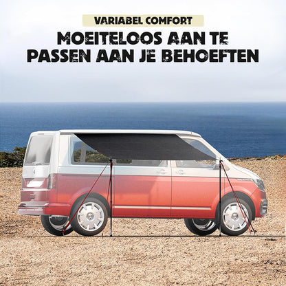 Autoluifel | 2,2 x 2,5 m Zonnescherm met 3 x Keder en 2 x Telescopische Stokken | Zonnescherm Camping Busluifel Auto Camper Keder