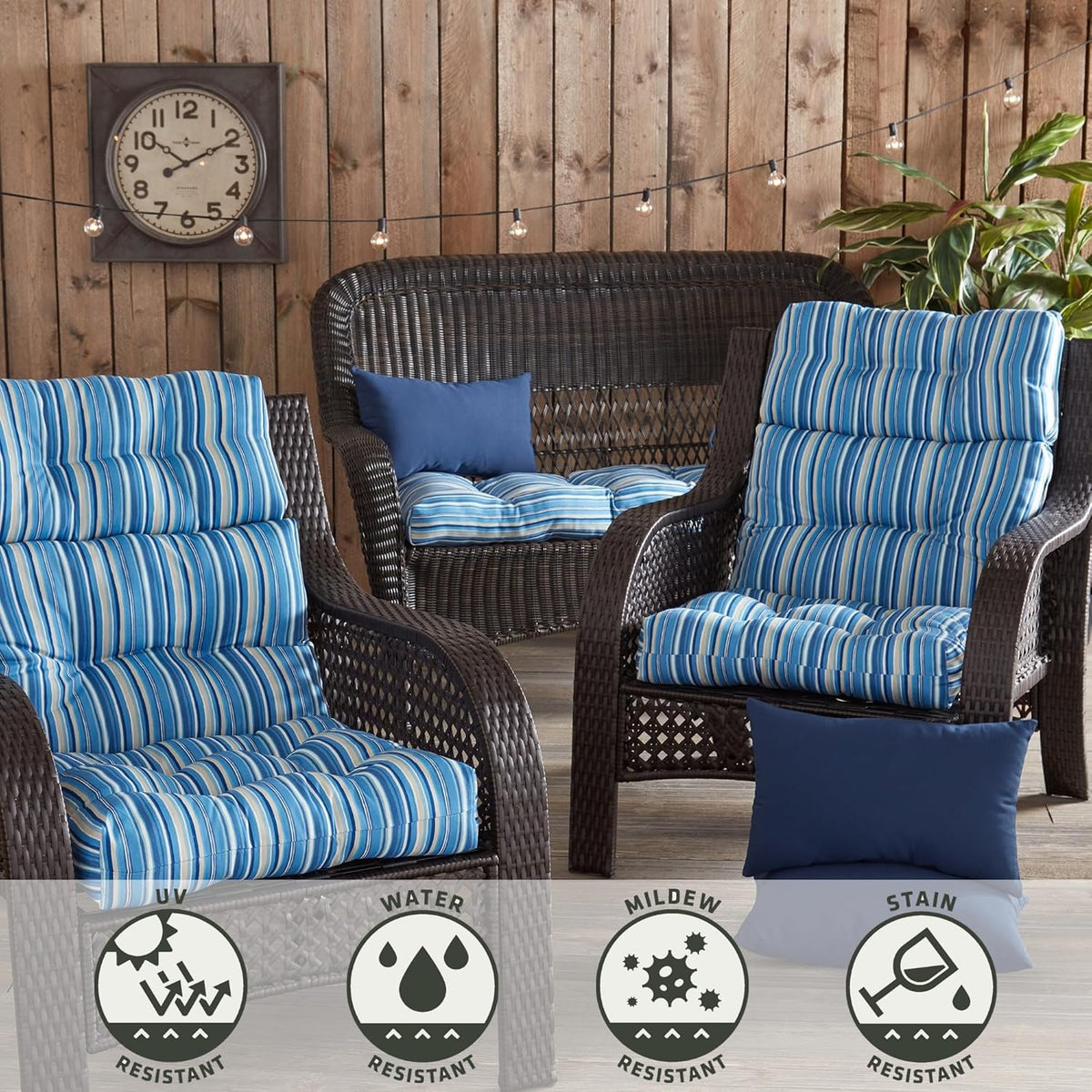Greendale Home Fashions Stalen blauwe streep outdoor hoge rugleuning stoel kussen (set van 2), 2 stuks (Pack van 1)