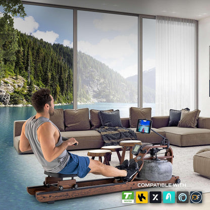 Fluid Rower Viking 3 XL Rowing Machine - 10 Resistance Rowing Machine - Heart Rate Monitor - Water Resistance - Rowing Machine for Home - Color: Walnut - QUORE