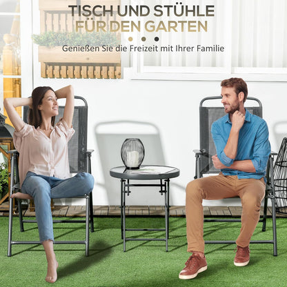 Outsunny Bistro-Set 3-teilig aus Metall Wetterfest Gartenmöbel Set mit klappbar Glastisch Gartenstühlen Outdoor Balkonmöbel Set Sitzgruppe Balkonset Gartengarnitur Dunkelgrau