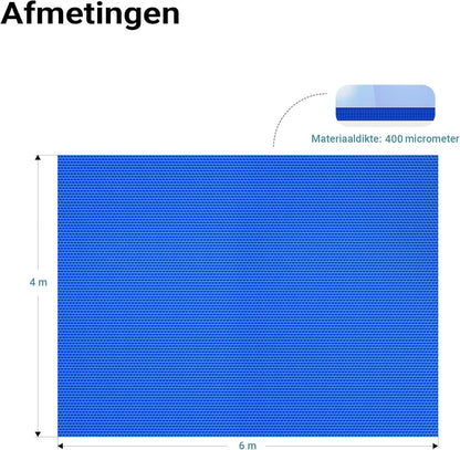 Wiltec solar zwembadfolie 4x6 m blauw 400µ, zwembadafdekking voor bescherming van het zwembadwater, afdekzeil voor zwembaden, solarzeil voor poolverwarming