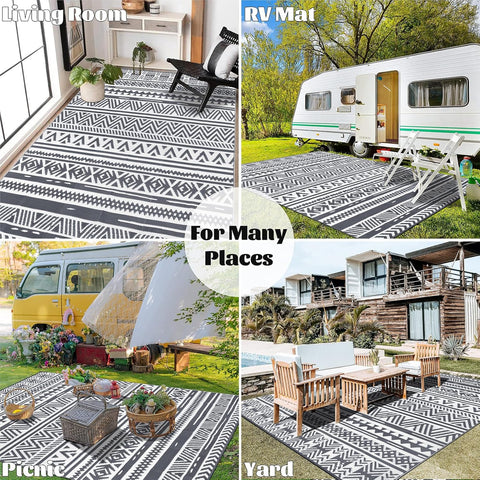 Buiten Vloerkleed - Buitenkleden - Buitentapijt - Opvouwbaar - UV-bestendig - Waterdicht - Omkeerbaar - Buitenmatten - voor Buiten - Balkon - Strand - Picknick -Terras - Rechthoekig - 240 x 300 cm - Grijs