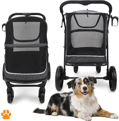 Huisdier wandelwagen CHAMP - XL grote hondenbuggy, huisdierbuggy, ruim, reiswagen huisdier, huisdierkinderwagen, inklapbaar, incl. regenhoes, bekerhouder, opslag, max. belasting 50kg, grijs