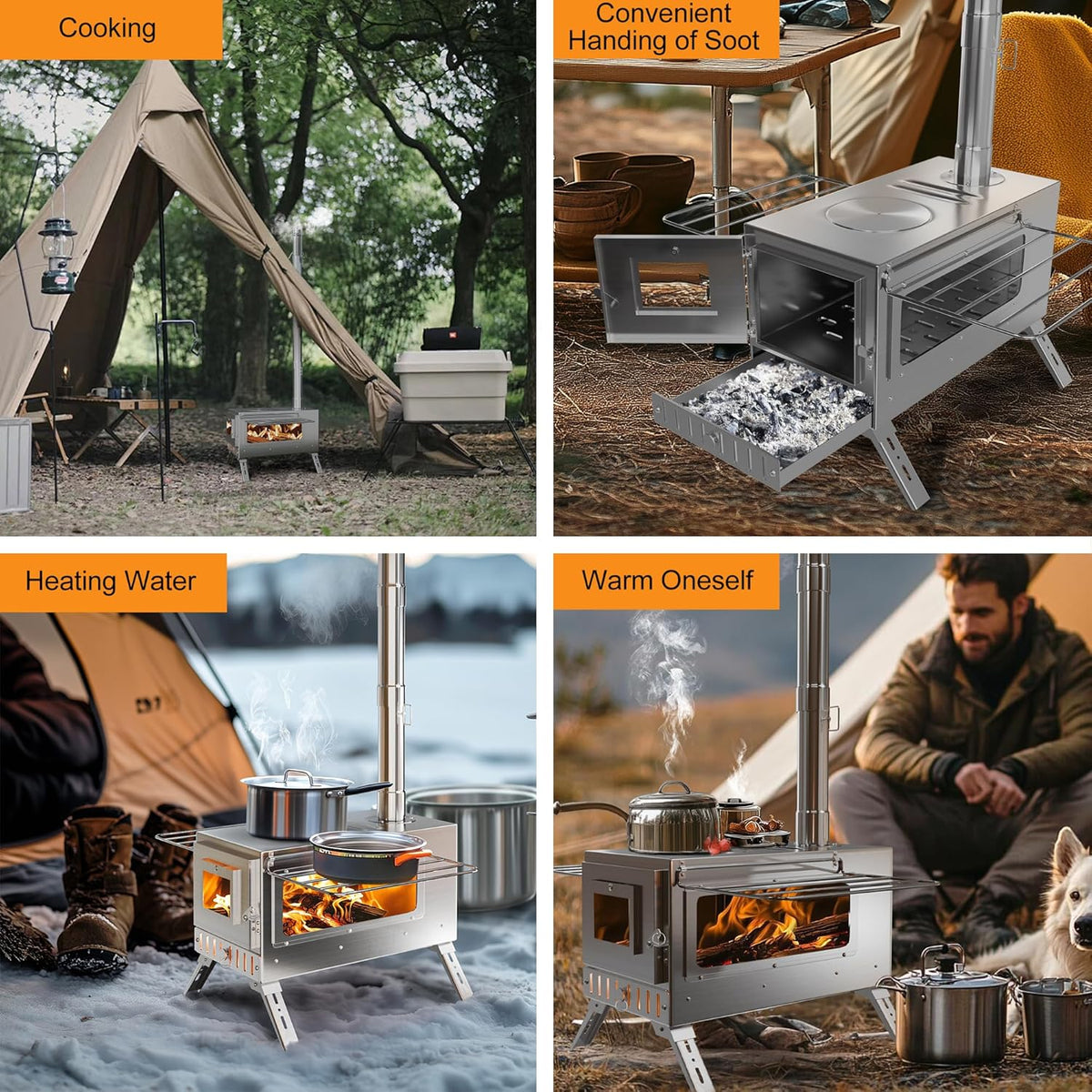 Houtkachel – Tentkachel – Campingkachel – Outdoor kachel – Houtbrander – RVS Staal – Draagbaar en Compact – 7 Schoorsteenpijpjes
