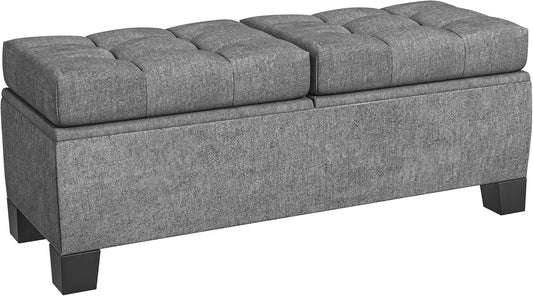 HOMCOM Bank met Opbergruimte, Gestoffeerde Bank in Linnenlook, Belastbaar tot 180kg, voor Hal, Slaapkamer, Woonkamer, 116x41x47 cm, Grijs