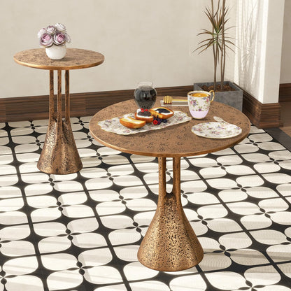 SHYFOY Ronde bijzettafel, 60 cm diameter, vintage brons, tafelblad van glasvezel en gehard glas, retro accenttafel voor woonkamer, slaapkamer en terras, 56 cm hoog