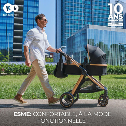 Kinderkraft ESME 3-in-1 autostoel met babydrager Mink Pro I-Size, reissysteem, babybuggy, opvouwbare kinderwagen, voor pasgeborenen tot 4 jaar, zwart