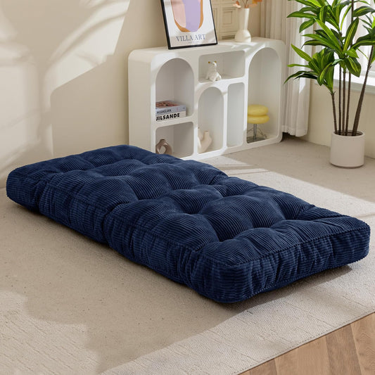 MAXYOYO Futon matras, getufte futons slaapbank, versnipperde schuimvulling met banden, designrand, praktische opvouwbare vloermatras/futon slaapbank (frame niet inbegrepen)